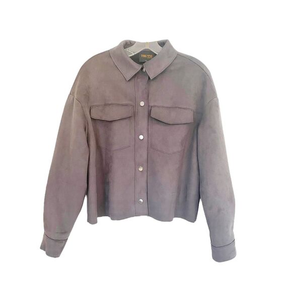 Truth Faux Suede Crop Oversized Gray Jacket Sz S - Picture 1 of 10